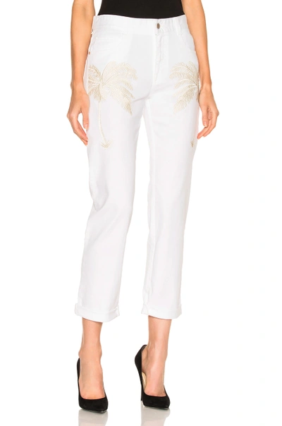 Shop Stella Mccartney Palm Tree Embroidered Boyfriend In White