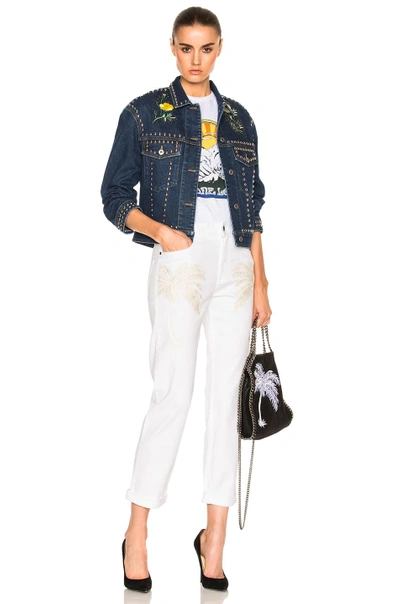 Shop Stella Mccartney Palm Tree Embroidered Boyfriend In White