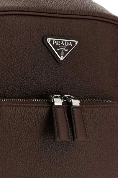 Prada Pebbled Vitello Leather Backpack In Brown
