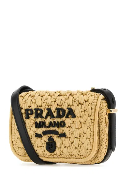 Prada Raffia Mini Crossbody Handbag In Beige