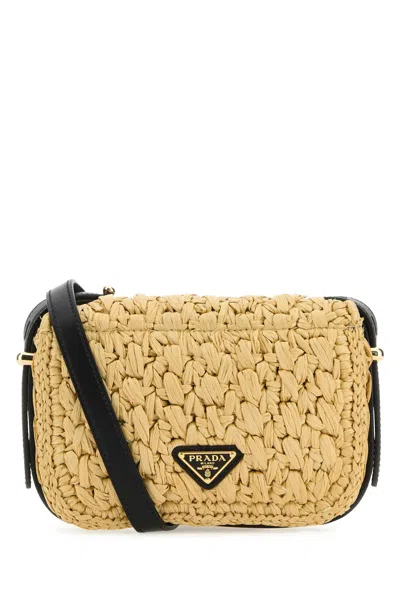 Prada Raffia Mini Crossbody Handbag In Beige