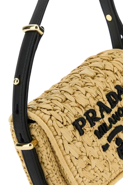 Prada Raffia Mini Crossbody Handbag In Beige