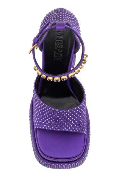Versace Crystal-studded Platform Sandal In Purple