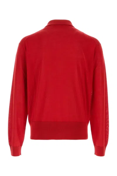 Versace Silk Blend Cardigan Collared Design In Red