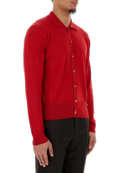 Versace Silk Blend Cardigan Collared Design In Red