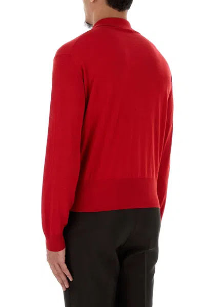 Versace Silk Blend Cardigan Collared Design In Red