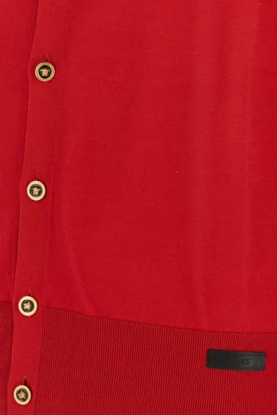 Versace Silk Blend Cardigan Collared Design In Red