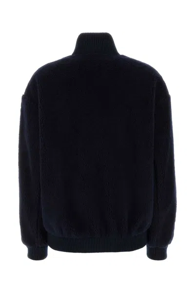 Prada Dark Blue Pile Bomber Jacket In Blue