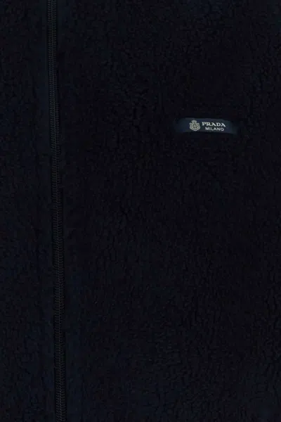 Prada Dark Blue Pile Bomber Jacket In Blue