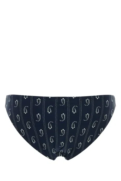 Tory Burch Printed Stretch Nylon Bikini Bottom In Blue