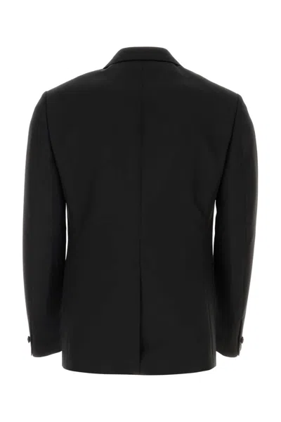 Versace Structured Wool Blazer With Back Slit In Black