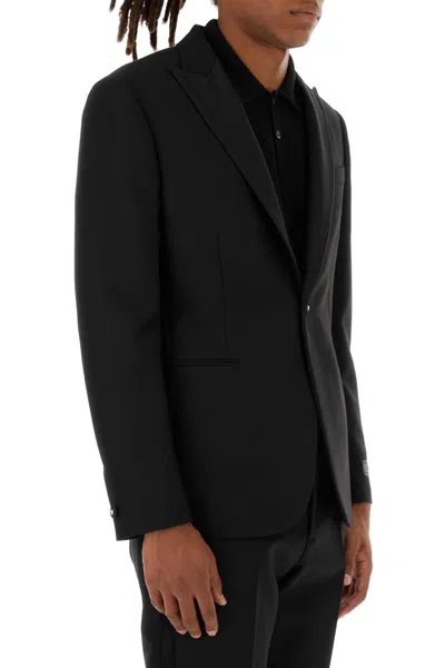 Versace Structured Wool Blazer With Back Slit In Black