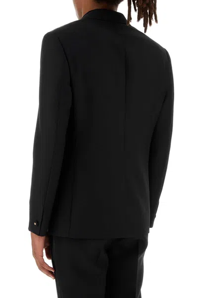 Versace Structured Wool Blazer With Back Slit In Black