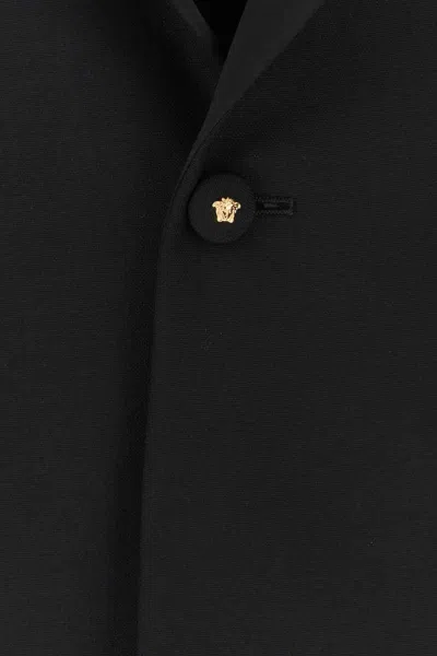 Versace Structured Wool Blazer With Back Slit In Black
