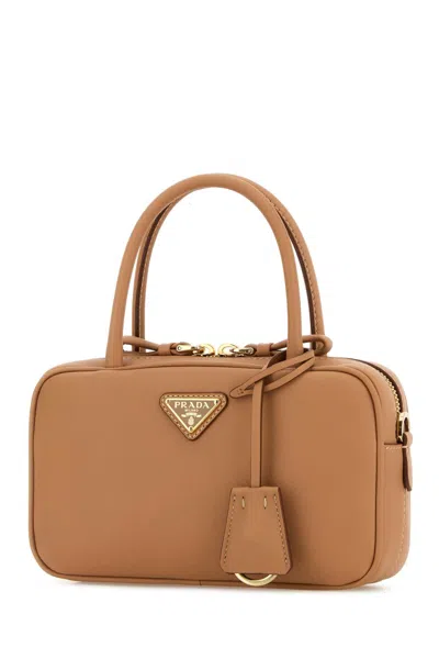 Prada Leather Top Handle Bag In Tan