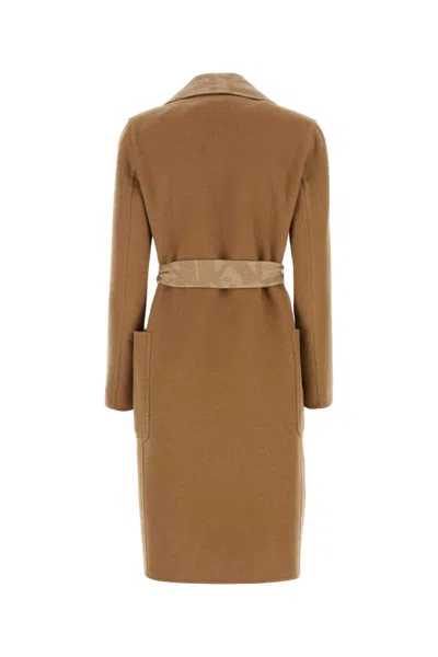 Max Mara Biscuit Gown Jacket With Recycled Nylon Shell And Camel Hair Lining In Brown