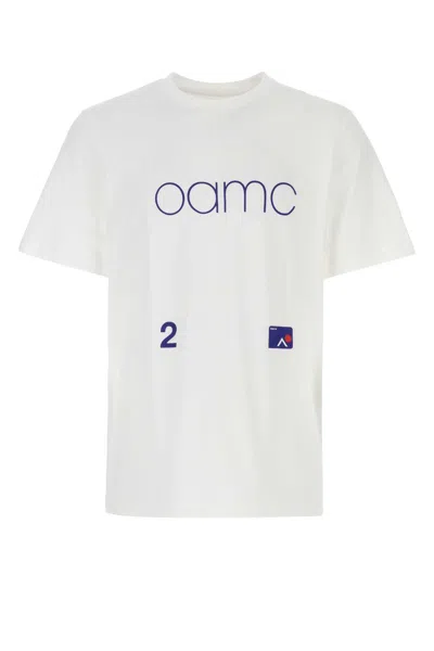 Oamc Logo-embroidered Cotton T-shirt In White