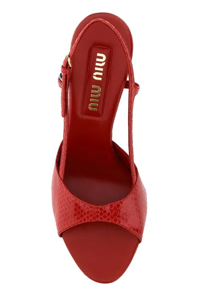 Miu Miu Python Print Leather Heeled Sandals In Red
