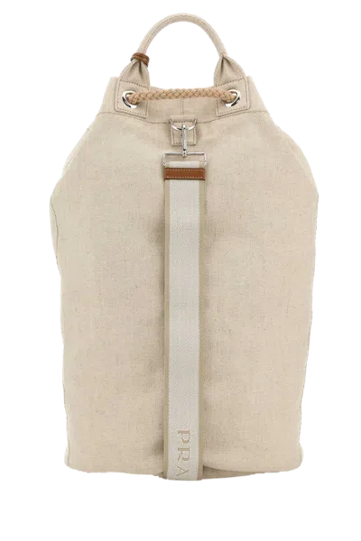 Prada Canvas Backpack 30 X 50 X 20 Cm With Silver Metal Finishing In Beige