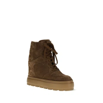 Casadei Suede Platform Wedge Boot In Brown