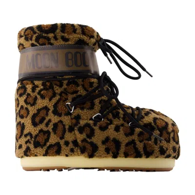Moon Boot Icon Low Animal Print Leopard Ankle Boot  In Brown