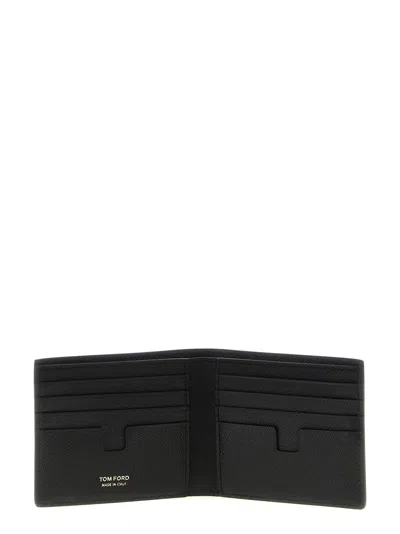 Tom Ford T-line Small Grain Calfskin Leather Bifold Wallet In Black