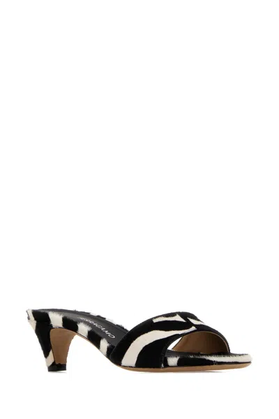 Ferragamo Sandals Open Toe Textured Finish Zebra Pattern In Black