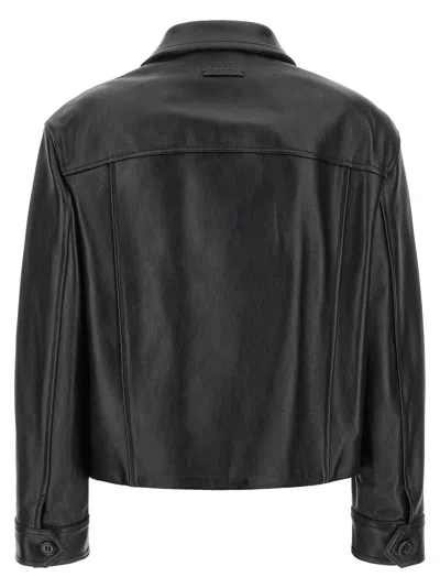 Marni Black Leather Jacket With Split-leather Front Panel In Black