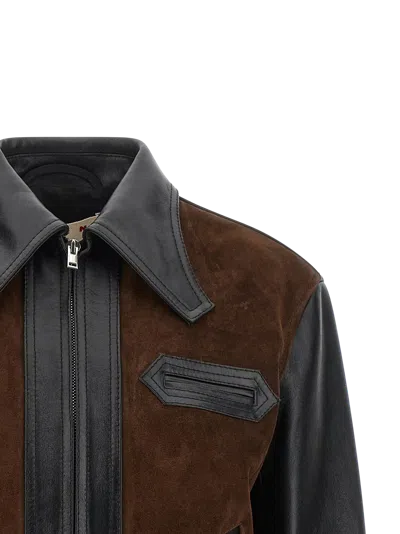 Marni Black Leather Jacket With Split-leather Front Panel In Black