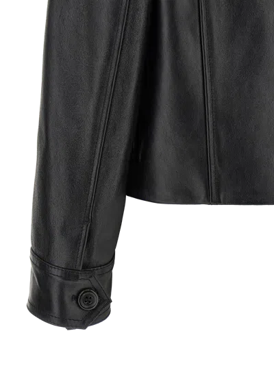 Marni Black Leather Jacket With Split-leather Front Panel In Black