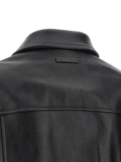 Marni Black Leather Jacket With Split-leather Front Panel In Black