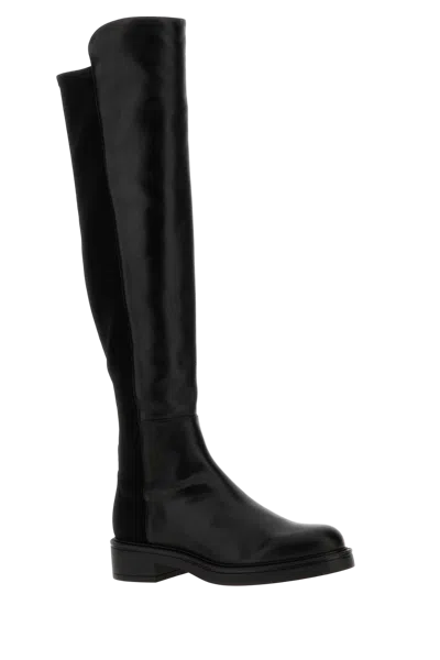 Stuart Weitzman Black Nappa Leather And Fabric Celia Boots In Black