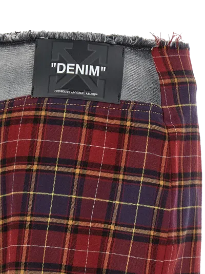 Off-white Patchwork Midi Skirt With Stonewashed Cotton Front In Multi