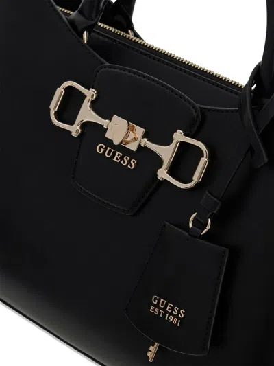 Guess Structured Polyurethane Satchel In Black