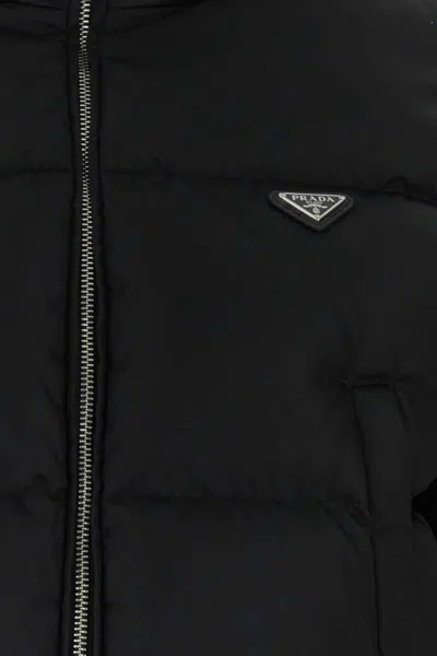 Prada Cropped Re-nylon Down Jacket In Black
