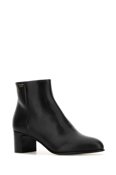 Prada 5 Cm Heel Leather Ankle Boots In Black