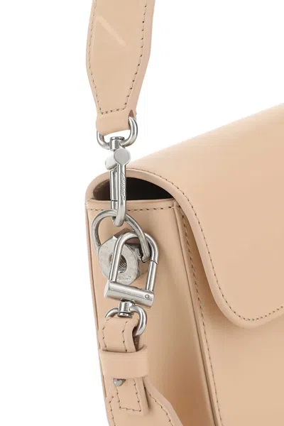 Off-white Light Pink Leather Mini Plain Binder Handbag In Pink