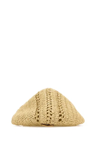 Prada Cappelli Raffia Bucket Hat In Beige