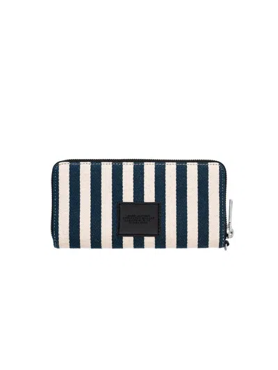 Marc Jacobs Striped Cotton Wallet In Navy