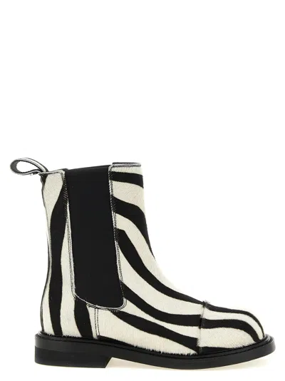 Moschino Zebra Pattern Ankle Boots Elastic Panels In White
