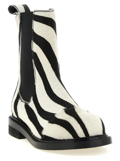 Moschino Zebra Pattern Ankle Boots Elastic Panels In White