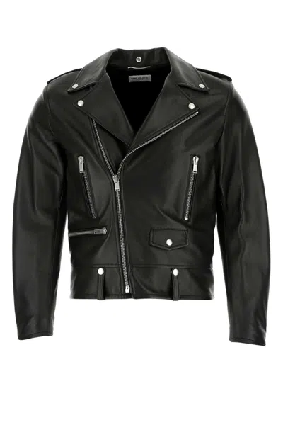 Saint Laurent Leather Biker Jacket In Black
