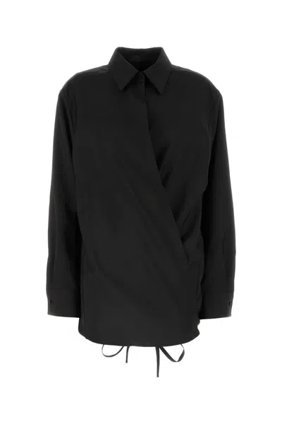 Valentino Garavani Wool-mohair-silk Button-front Shirt For Women In Black