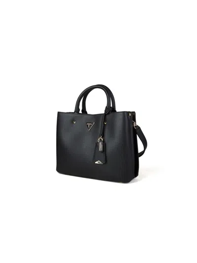 Guess Structured Polyurethane Satchel Bag In Black