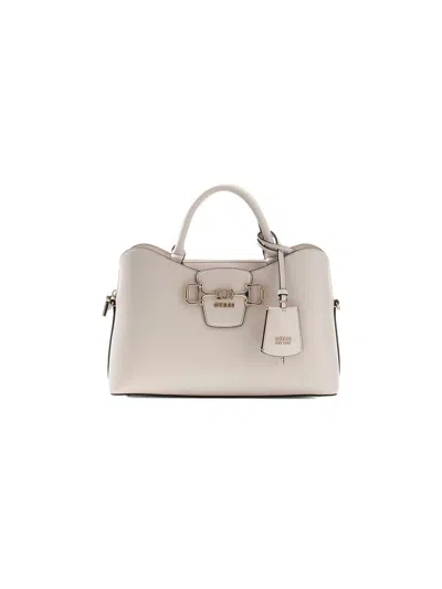 Guess Structured Leather Top Handle Bag In Beige