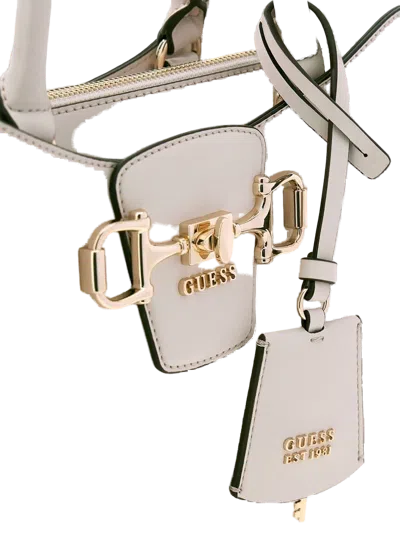 Guess Structured Leather Top Handle Bag In Beige