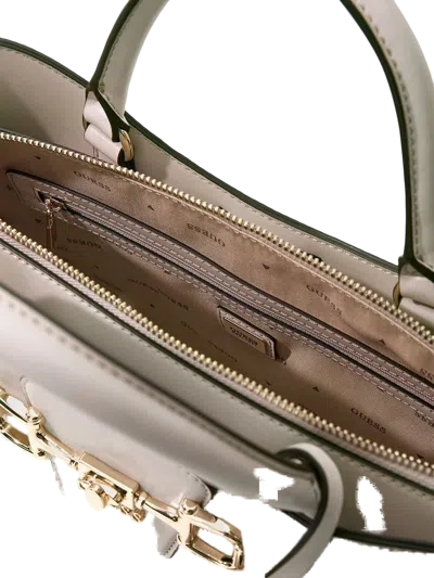 Guess Structured Leather Top Handle Bag In Beige