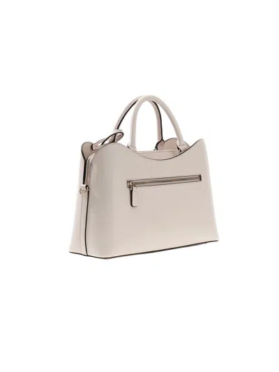 Guess Structured Leather Top Handle Bag In Beige
