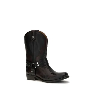 Versace Sylvester Leather Texan Boots In Black