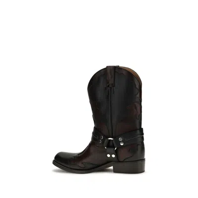Versace Sylvester Leather Texan Boots In Black